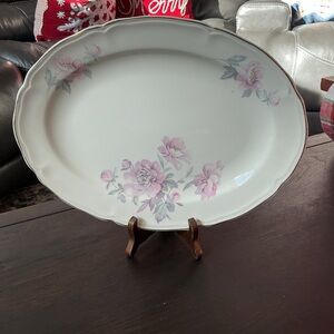RARE VINTAGE Edwin Knowles CIRCA DISC Oval Serving Platter Peony 14 Inch